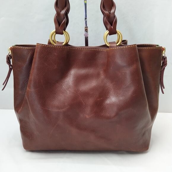 Dooney & Bourke Florentine Brown Leather Double Handle Large Tote Shoulder Bag - Picture 4 of 16